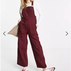 ASOS DESIGN ultimate twill wide leg overalls in wine